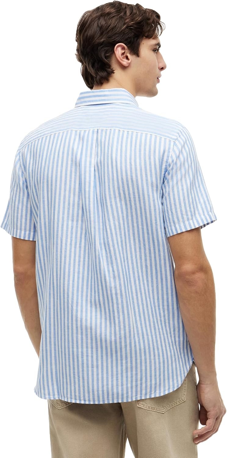image:imageTommy Hilfiger Mens Short Sleeve Casual Linen Button Down Shirts in Regular FitBlue Spell Stripe