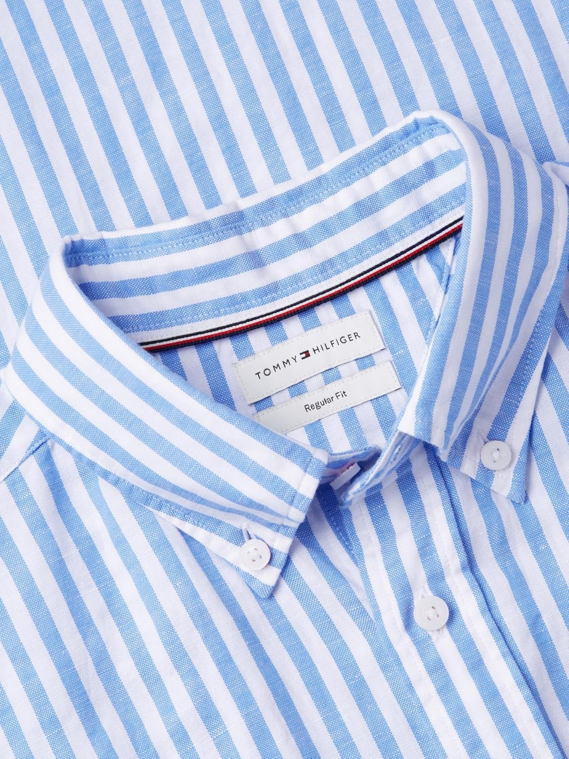 image:imageTommy Hilfiger Mens Short Sleeve Casual Linen Button Down Shirts in Regular FitBlue Spell Stripe