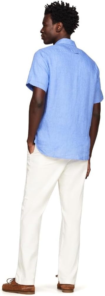 image:imageTommy Hilfiger Mens Short Sleeve Casual Linen Button Down Shirts in Regular FitBlue Spell