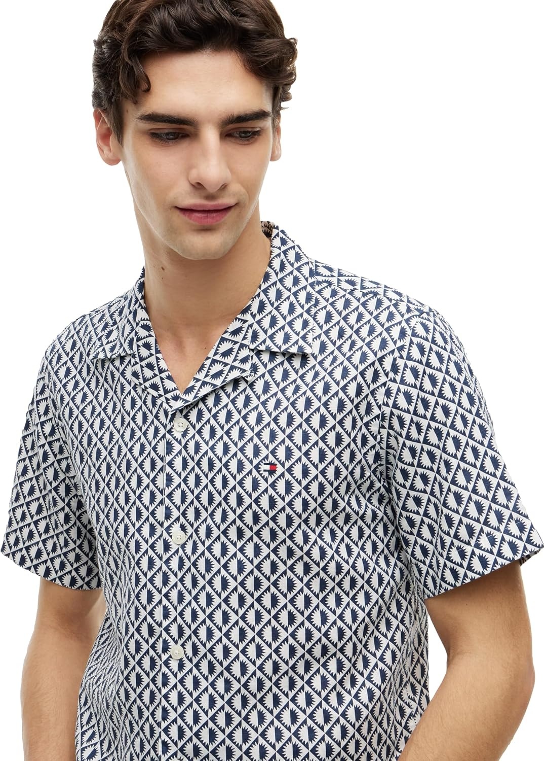 image:imageTommy Hilfiger Mens Short Sleeve Casual Linen Button Down Shirts in Regular FitCarbon Navy Allover