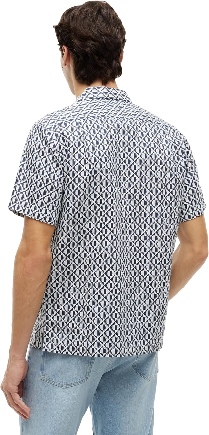 image:imageTommy Hilfiger Mens Short Sleeve Casual Linen Button Down Shirts in Regular FitCarbon Navy Allover