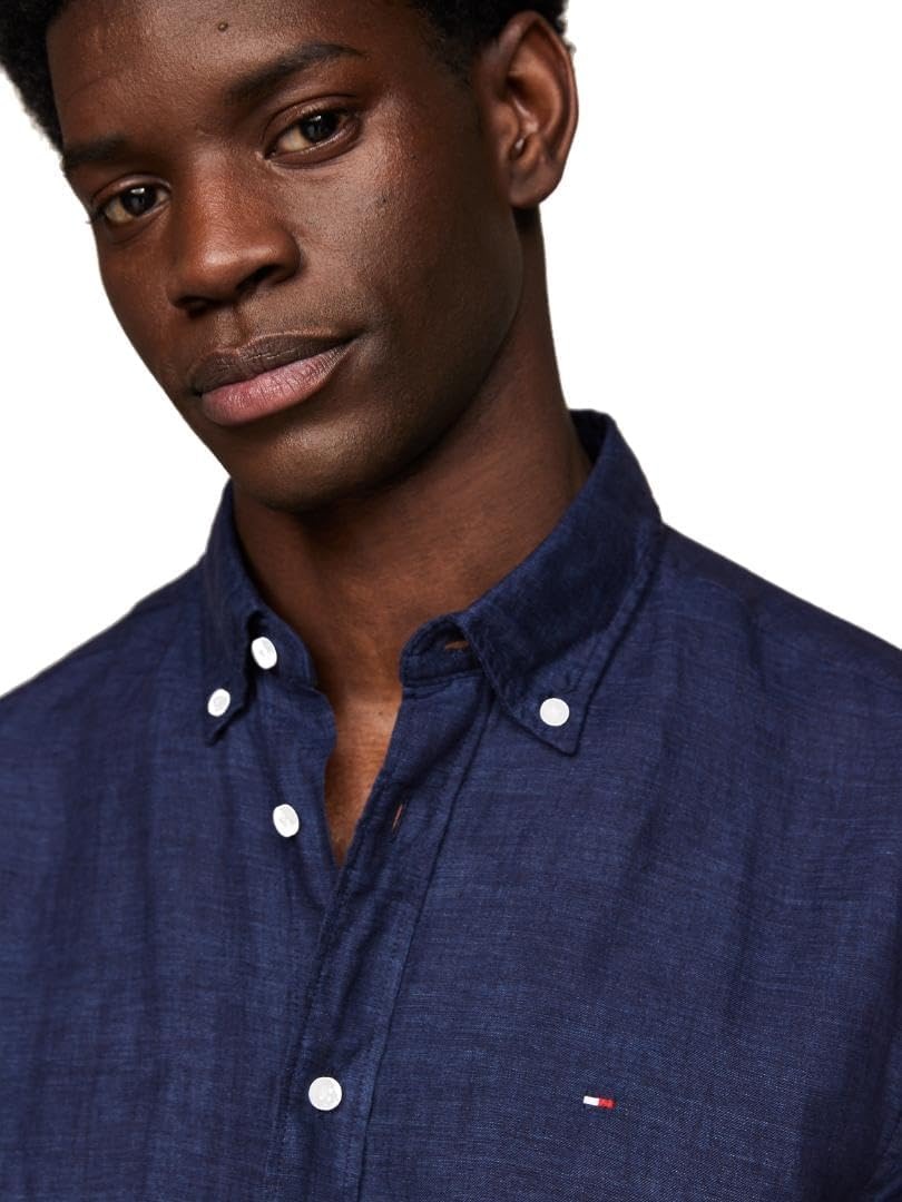 image:imageTommy Hilfiger Mens Short Sleeve Casual Linen Button Down Shirts in Regular FitCarbon Navy