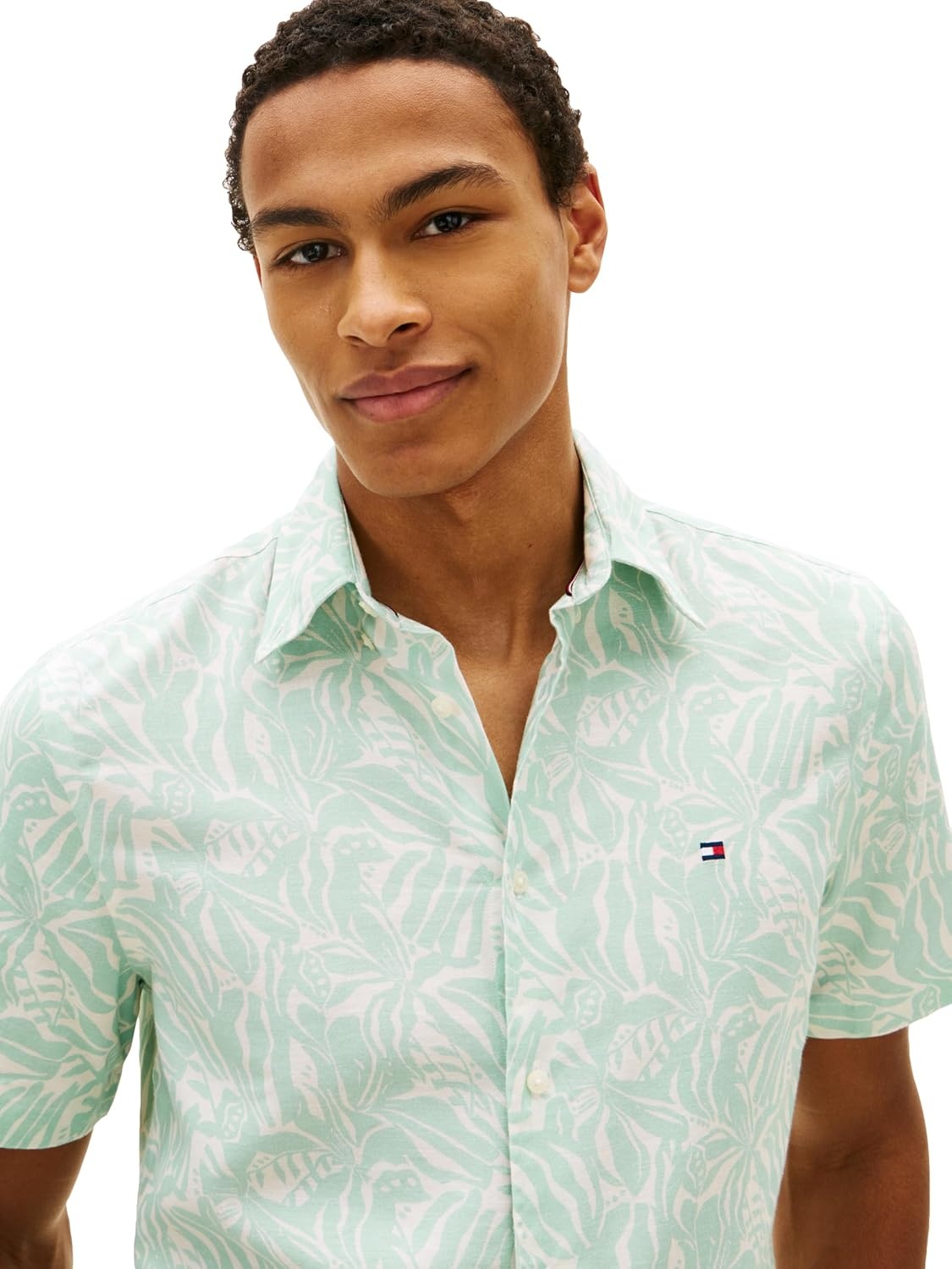 image:imageTommy Hilfiger Mens Short Sleeve Casual Linen Button Down Shirts in Regular FitCrushed Mint Allover