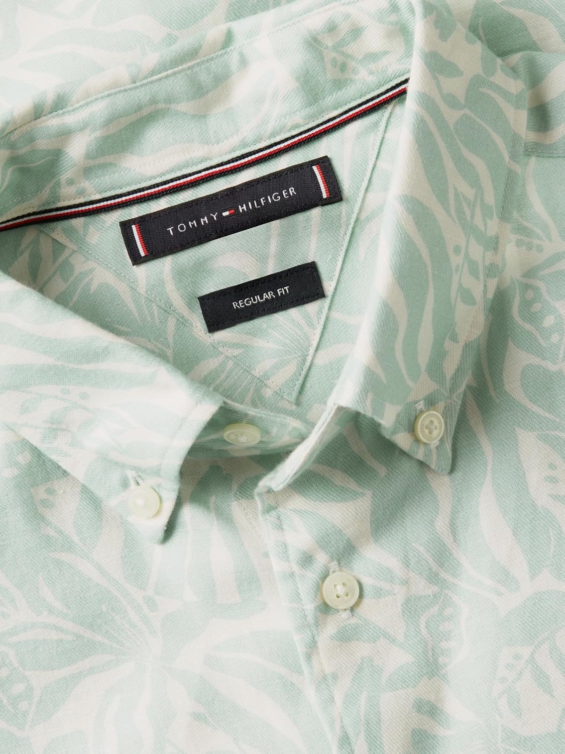 image:imageTommy Hilfiger Mens Short Sleeve Casual Linen Button Down Shirts in Regular FitCrushed Mint Allover
