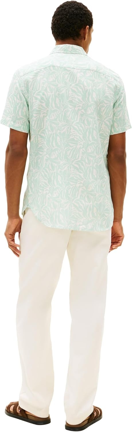 image:imageTommy Hilfiger Mens Short Sleeve Casual Linen Button Down Shirts in Regular FitCrushed Mint Allover