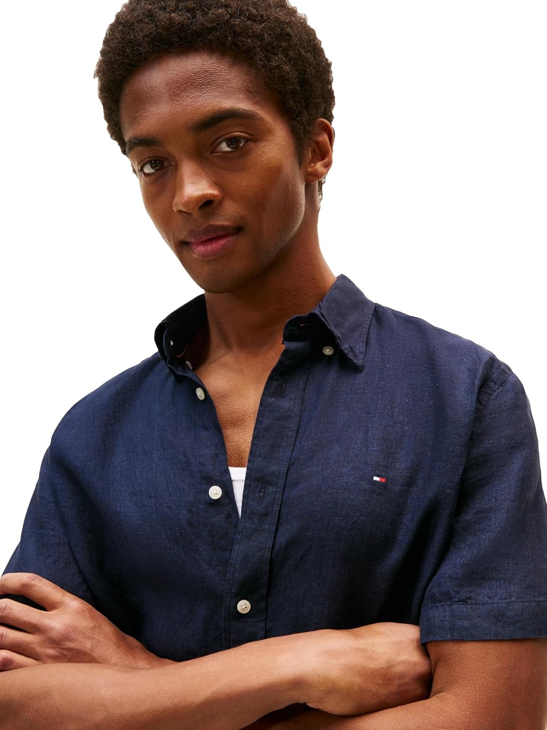 image:imageTommy Hilfiger Mens Short Sleeve Casual Linen Button Down Shirts in Regular FitDesert Sky
