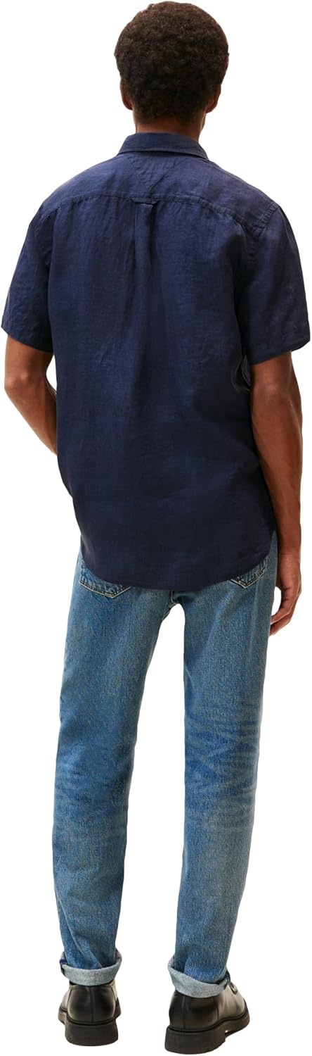 image:imageTommy Hilfiger Mens Short Sleeve Casual Linen Button Down Shirts in Regular FitDesert Sky