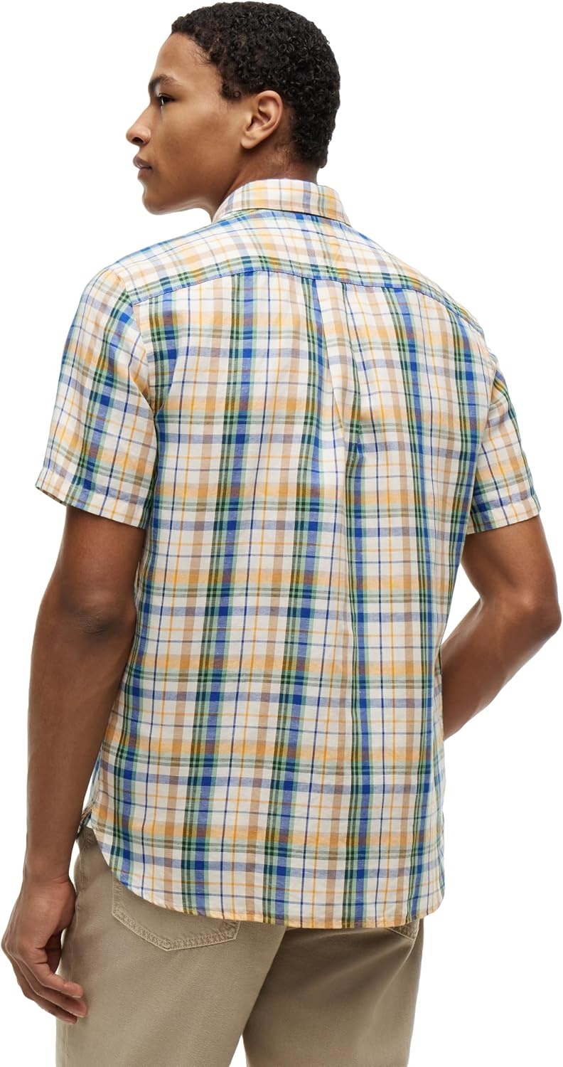 image:imageTommy Hilfiger Mens Short Sleeve Casual Linen Button Down Shirts in Regular FitIvory Petal Check