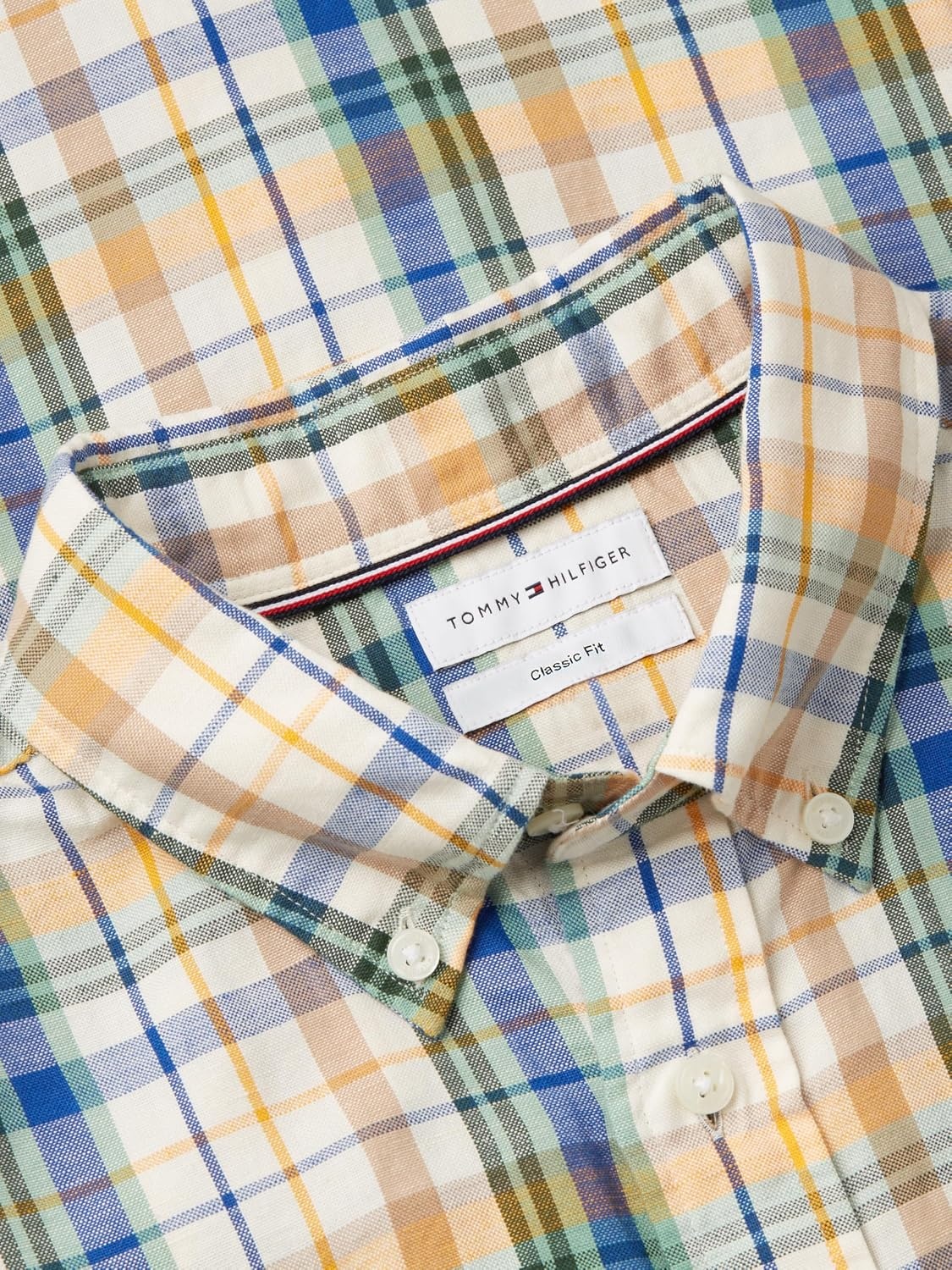 image:imageTommy Hilfiger Mens Short Sleeve Casual Linen Button Down Shirts in Regular FitIvory Petal Check