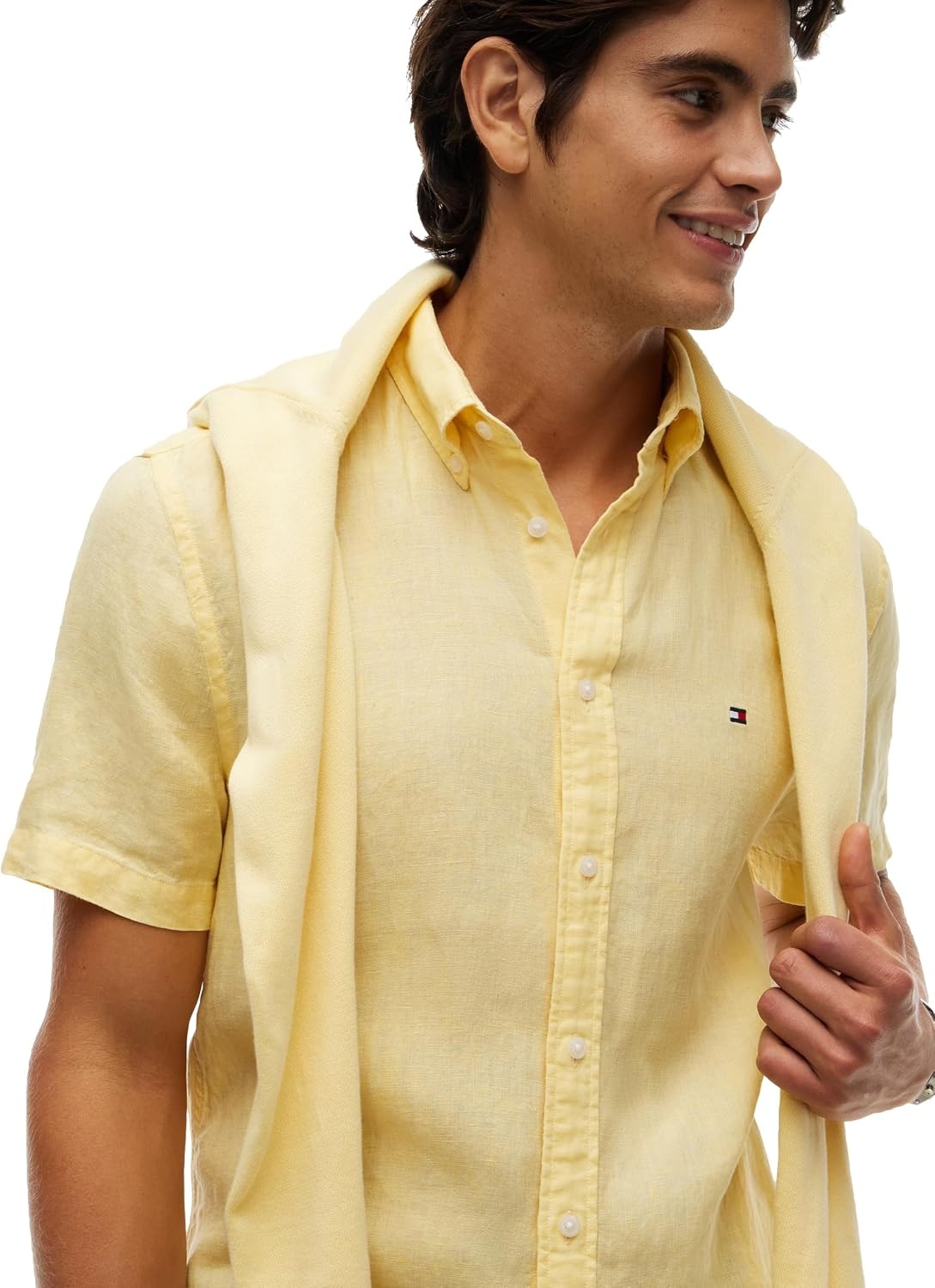 image:imageTommy Hilfiger Mens Short Sleeve Casual Linen Button Down Shirts in Regular FitLight Daffodil