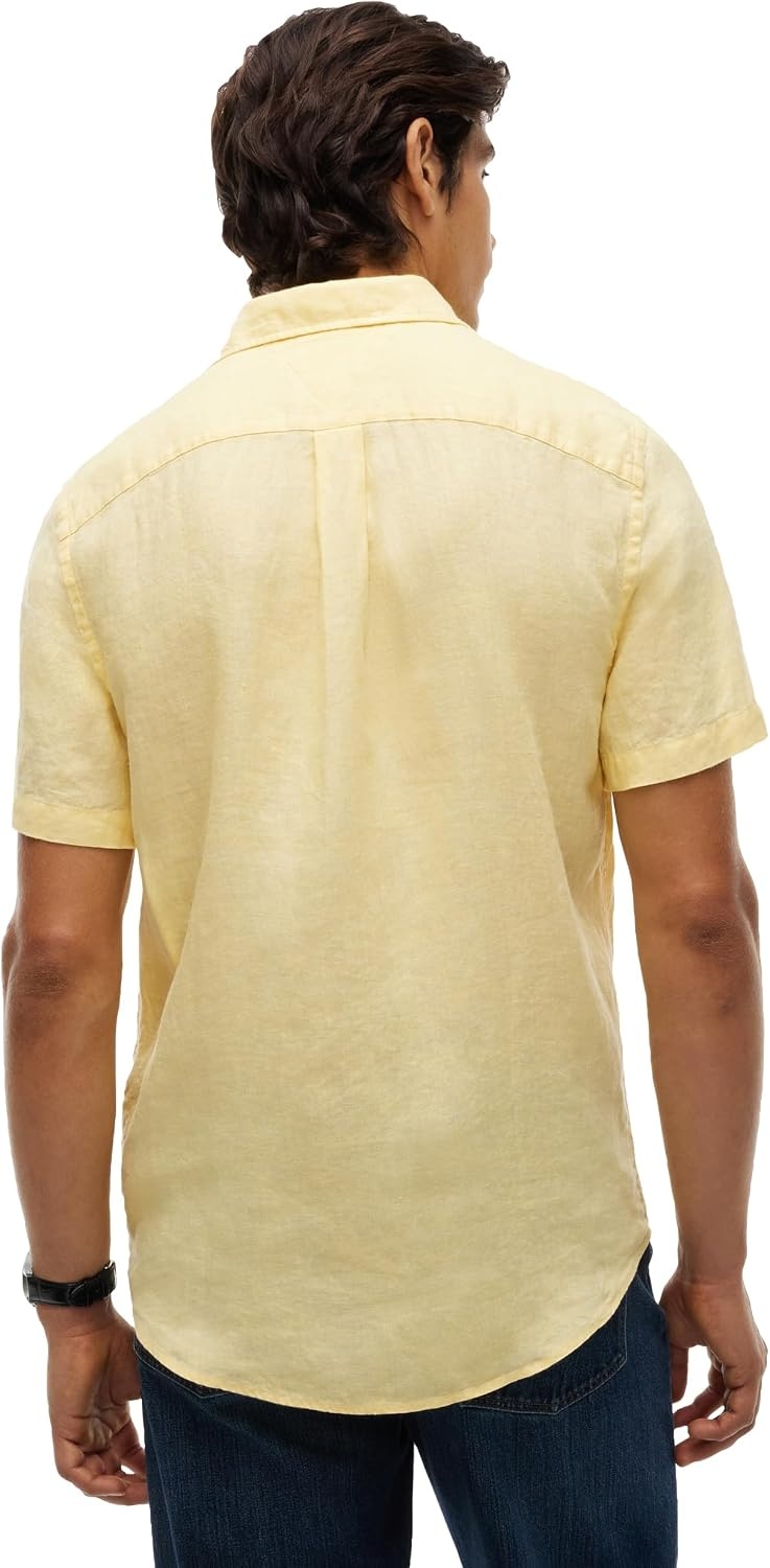 image:imageTommy Hilfiger Mens Short Sleeve Casual Linen Button Down Shirts in Regular FitLight Daffodil
