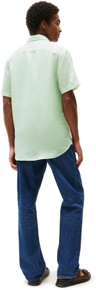 image:imageTommy Hilfiger Mens Short Sleeve Casual Linen Button Down Shirts in Regular FitOpal Green