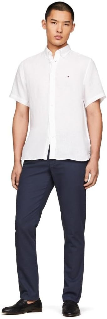 image:imageTommy Hilfiger Mens Short Sleeve Casual Linen Button Down Shirts in Regular FitOptic White