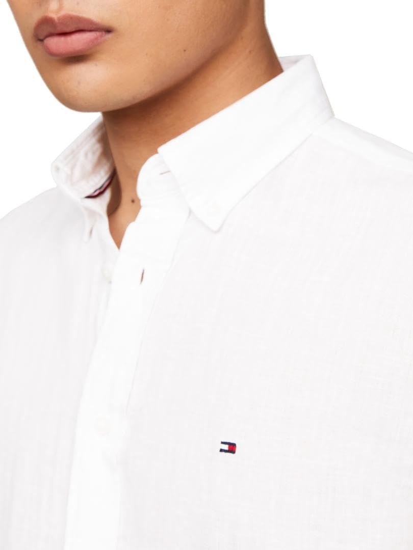 image:imageTommy Hilfiger Mens Short Sleeve Casual Linen Button Down Shirts in Regular FitOptic White