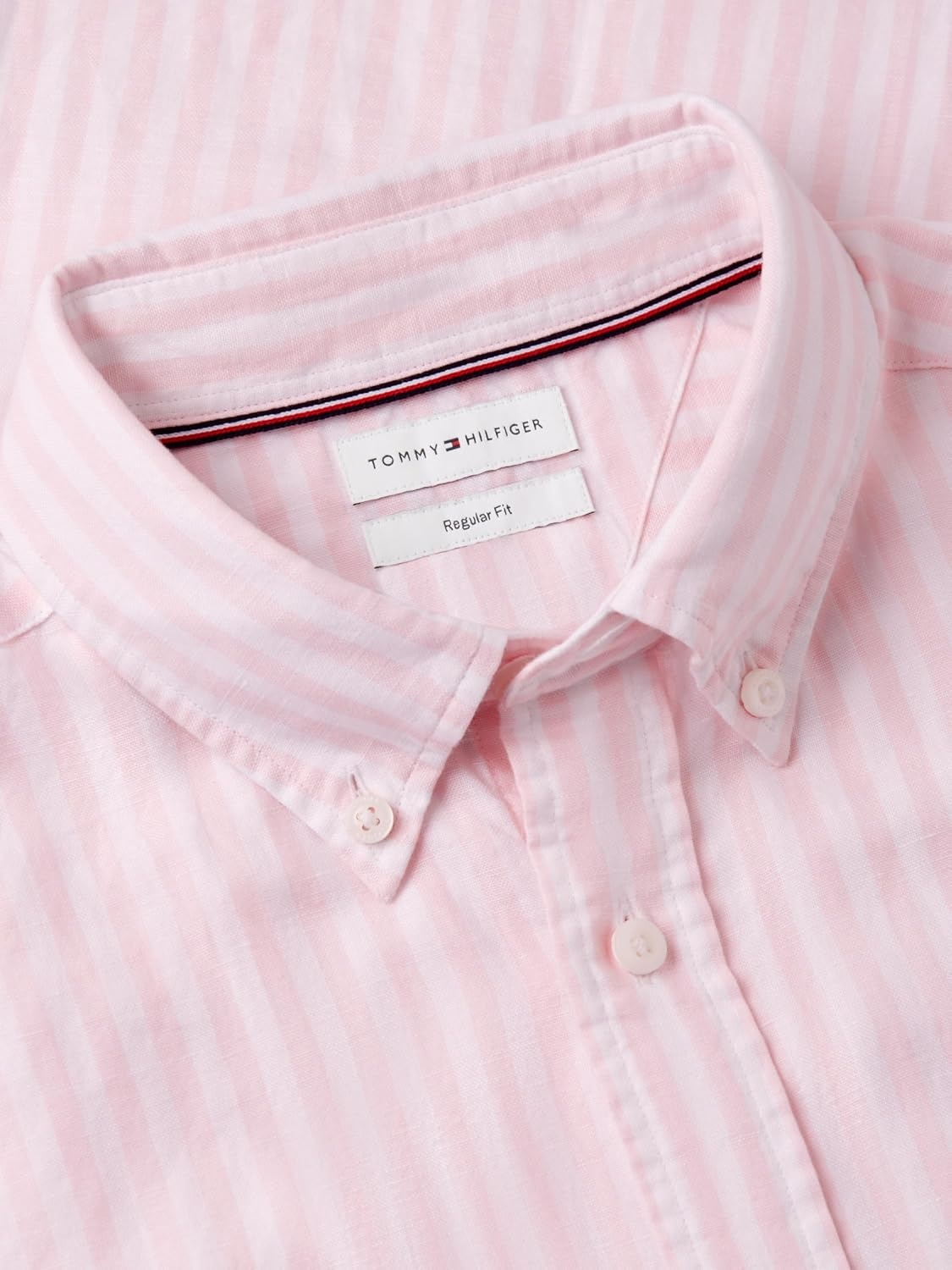 image:imageTommy Hilfiger Mens Short Sleeve Casual Linen Button Down Shirts in Regular FitPink Lily Stripe