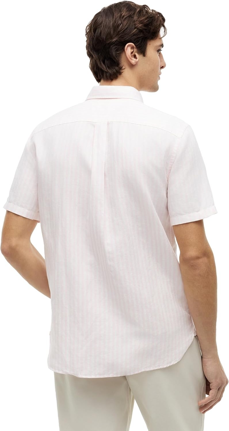 image:imageTommy Hilfiger Mens Short Sleeve Casual Linen Button Down Shirts in Regular FitPink Lily Stripe