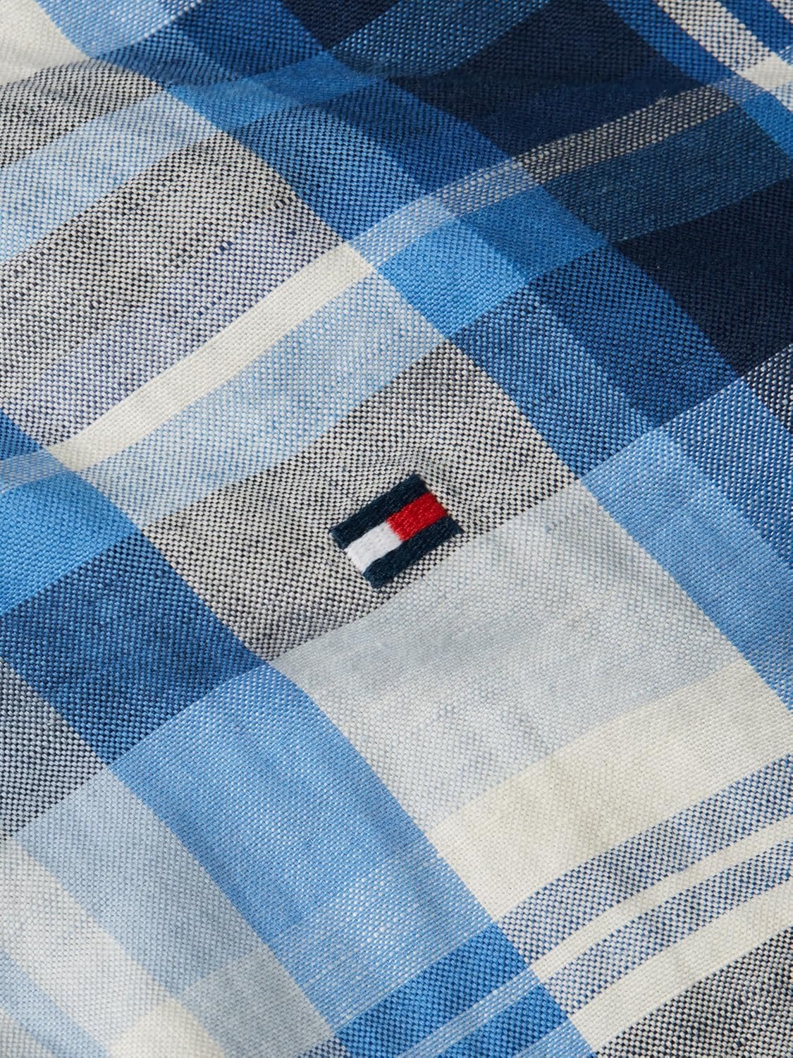 image:imageTommy Hilfiger Mens Short Sleeve Casual Linen Button Down Shirts in Regular FitPreppy Navy Check
