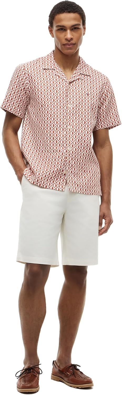 image:imageTommy Hilfiger Mens Short Sleeve Casual Linen Button Down Shirts in Regular FitRusty Ochre Allover
