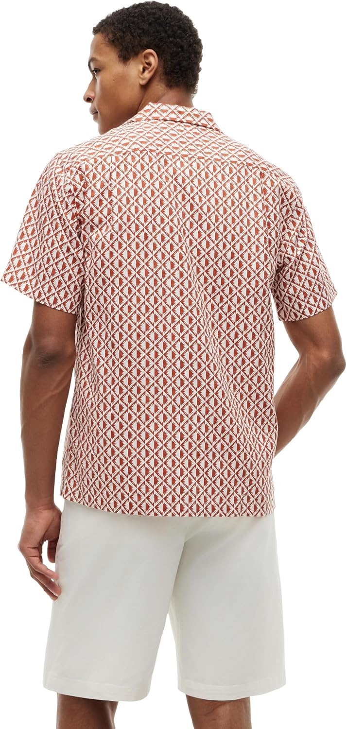 image:imageTommy Hilfiger Mens Short Sleeve Casual Linen Button Down Shirts in Regular FitRusty Ochre Allover