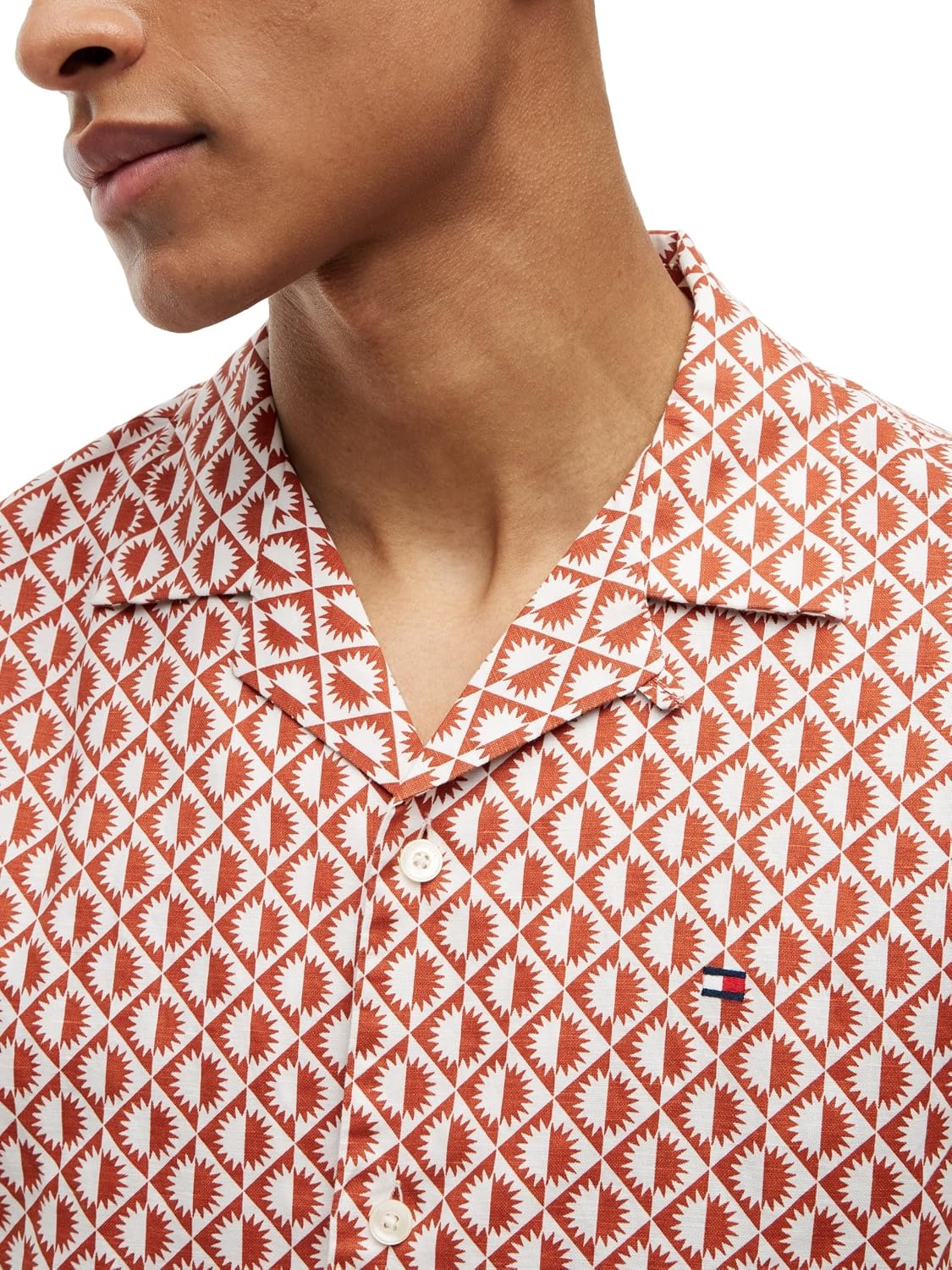 image:imageTommy Hilfiger Mens Short Sleeve Casual Linen Button Down Shirts in Regular FitRusty Ochre Allover