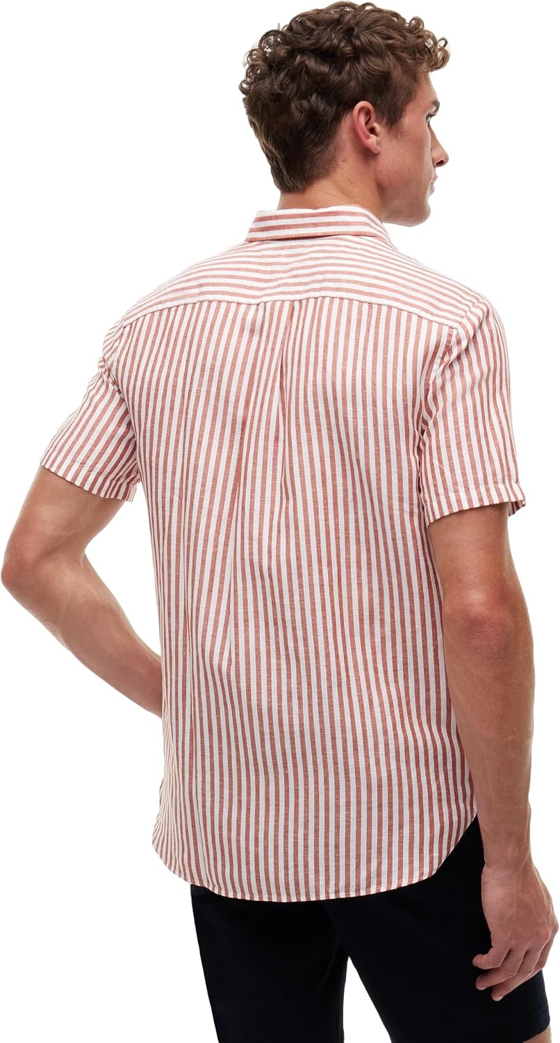 image:imageTommy Hilfiger Mens Short Sleeve Casual Linen Button Down Shirts in Regular FitRusty Ochre Stripe