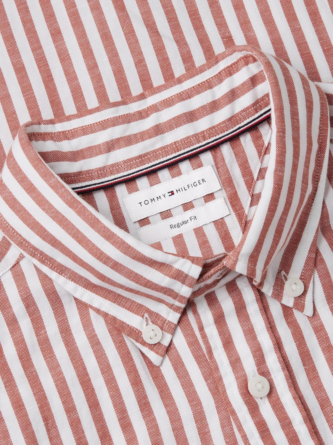 image:imageTommy Hilfiger Mens Short Sleeve Casual Linen Button Down Shirts in Regular FitRusty Ochre Stripe