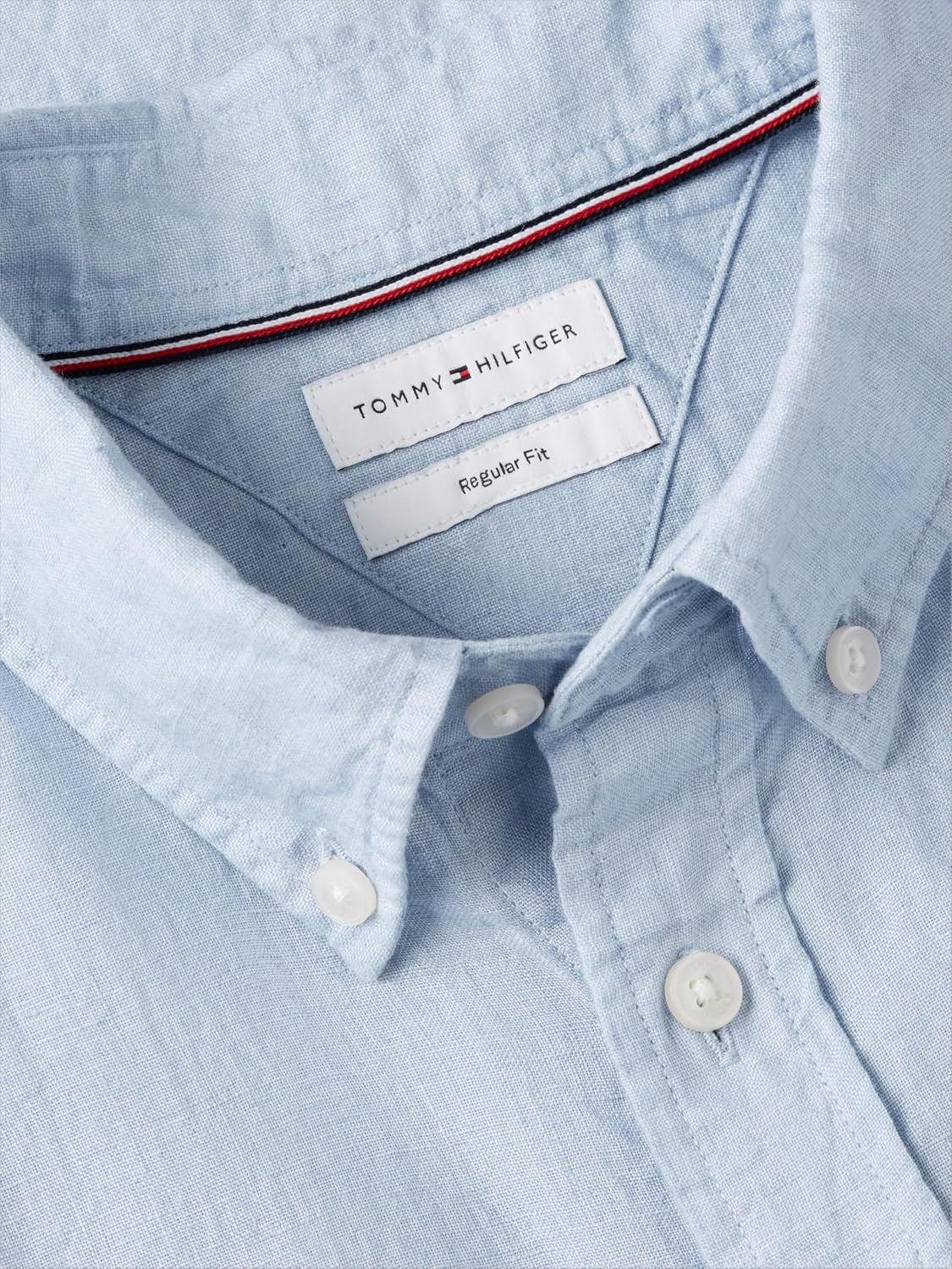 image:imageTommy Hilfiger Mens Short Sleeve Casual Linen Button Down Shirts in Regular FitSweet Blue