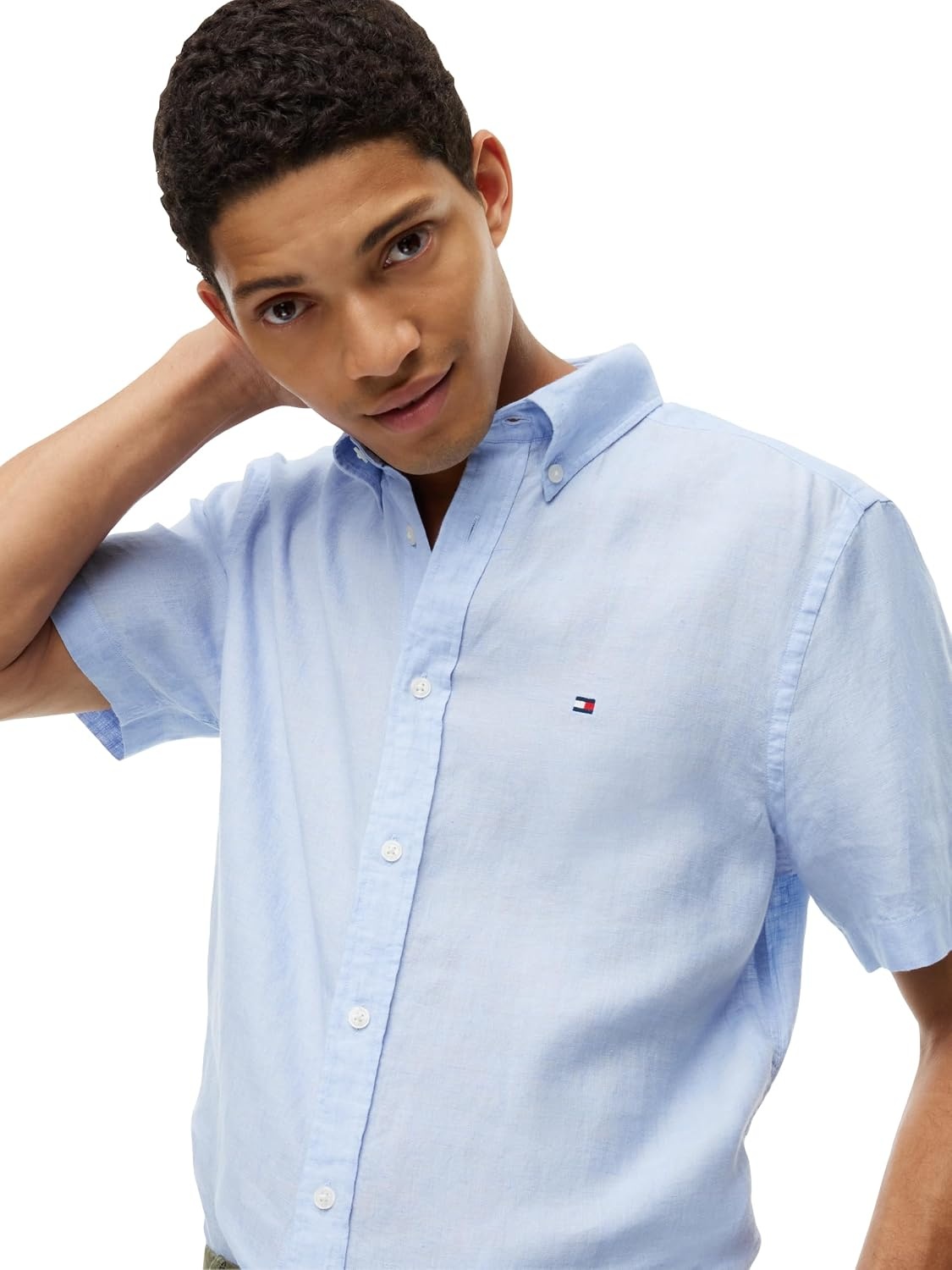image:imageTommy Hilfiger Mens Short Sleeve Casual Linen Button Down Shirts in Regular FitSweet Blue