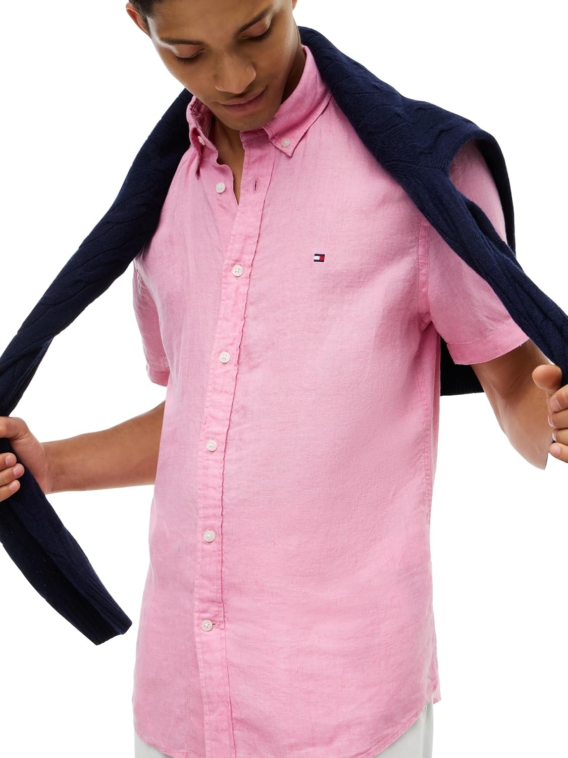 image:imageTommy Hilfiger Mens Short Sleeve Casual Linen Button Down Shirts in Regular FitSynthetic Blush