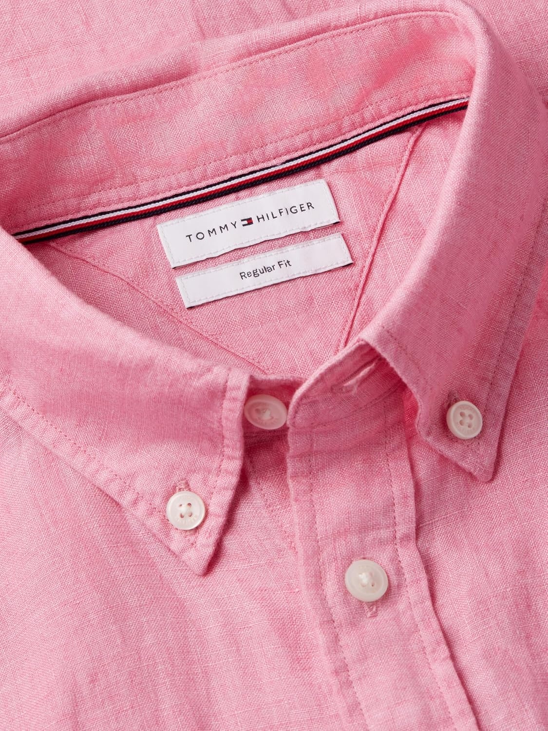 image:imageTommy Hilfiger Mens Short Sleeve Casual Linen Button Down Shirts in Regular FitSynthetic Blush