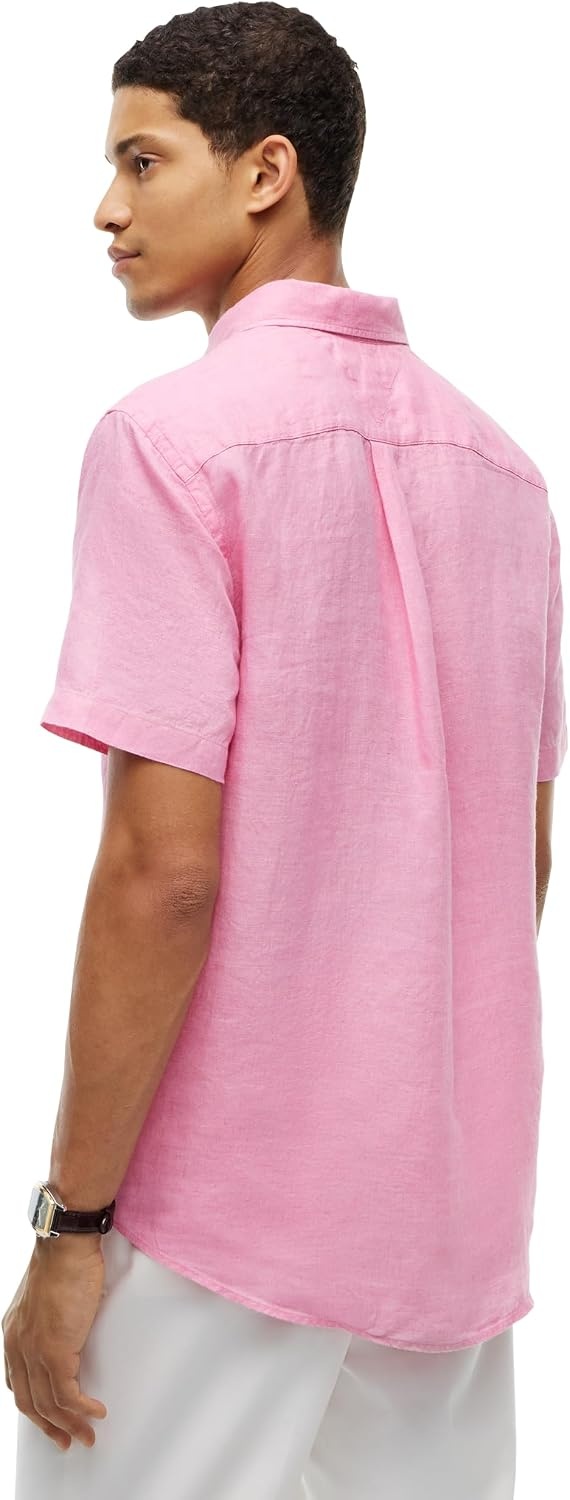 image:imageTommy Hilfiger Mens Short Sleeve Casual Linen Button Down Shirts in Regular FitSynthetic Blush