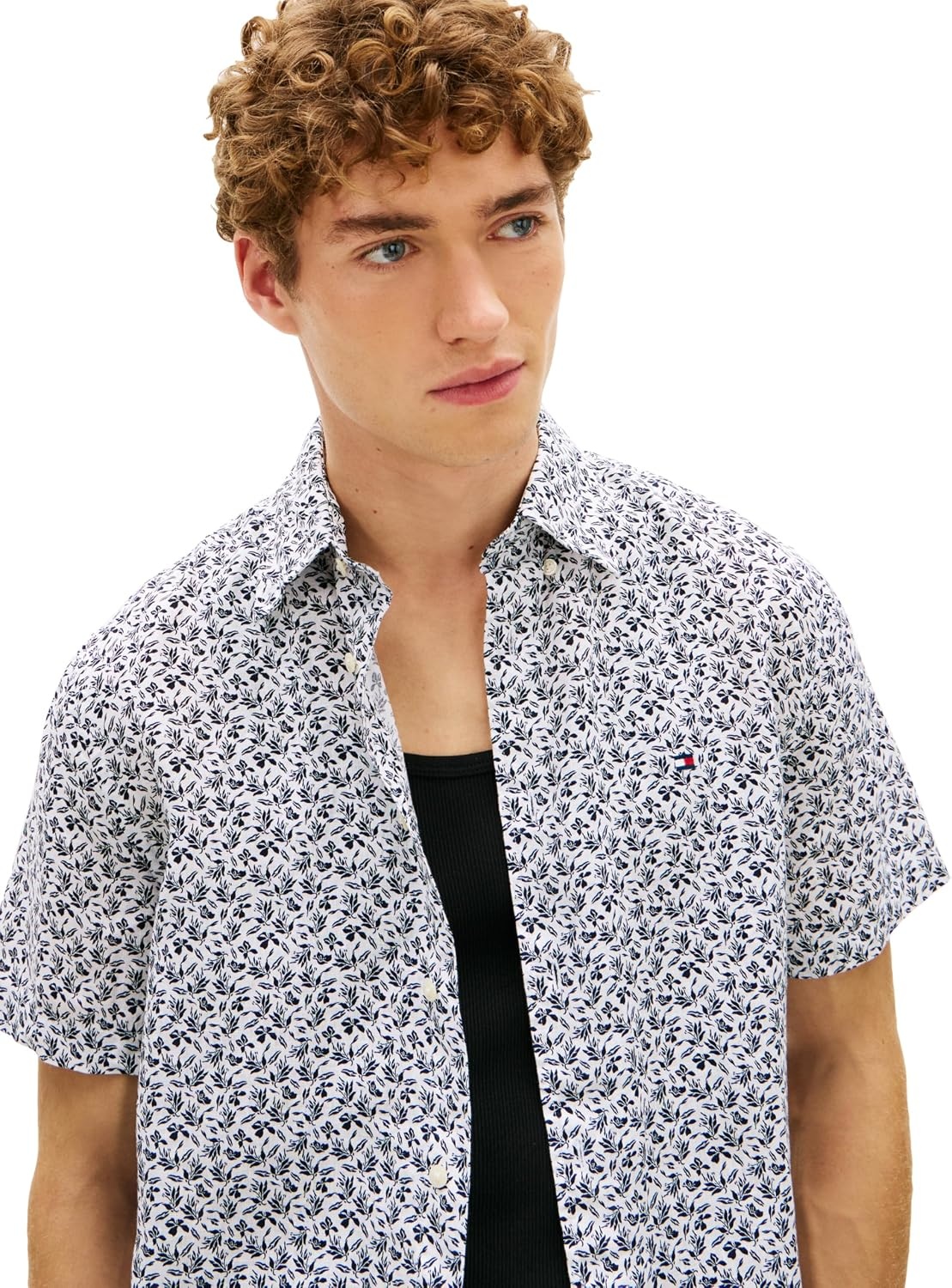 image:imageTommy Hilfiger Mens Short Sleeve Casual Linen Button Down Shirts in Regular FitWhite Allover
