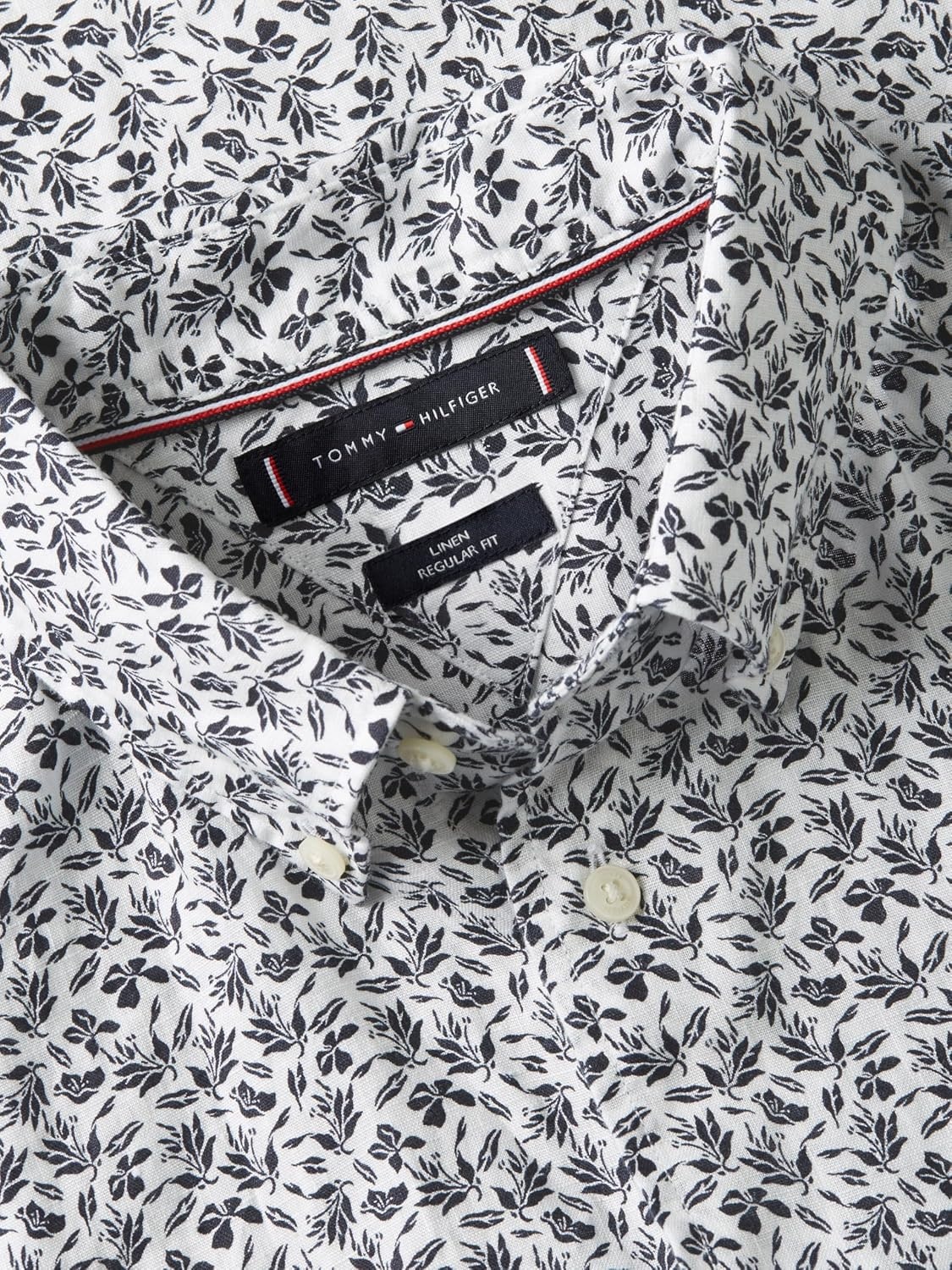 image:imageTommy Hilfiger Mens Short Sleeve Casual Linen Button Down Shirts in Regular FitWhite Allover