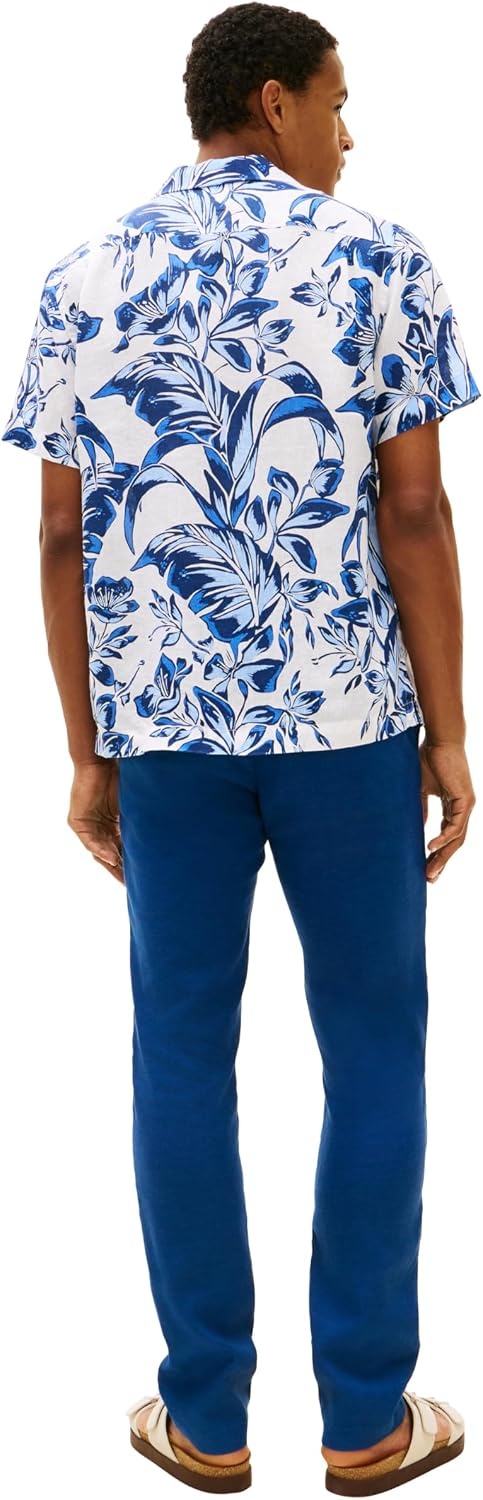 image:imageTommy Hilfiger Mens Short Sleeve Casual Linen Button Down Shirts in Regular FitWhite Blue Allover