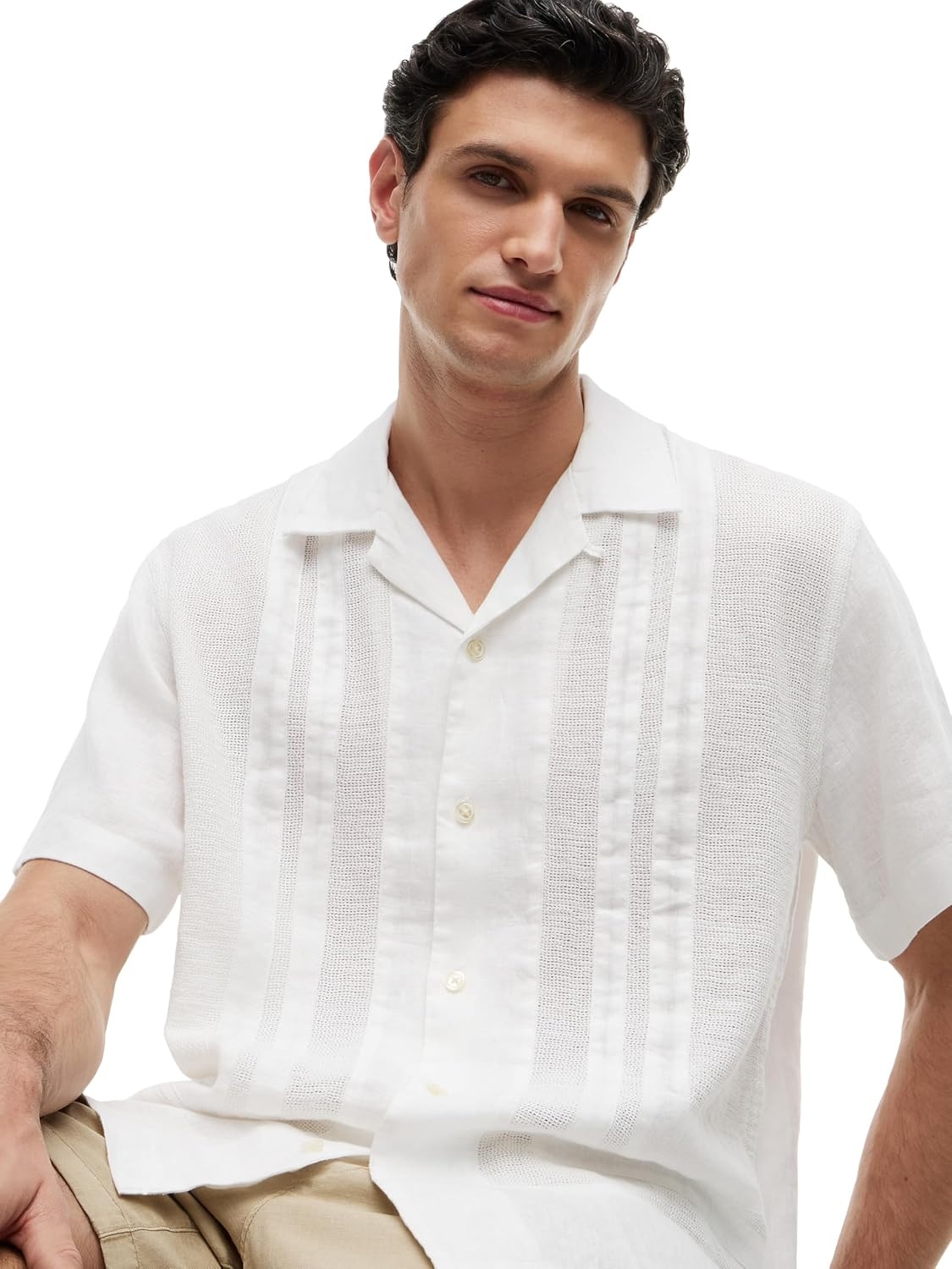 image:imageTommy Hilfiger Mens Short Sleeve Casual Linen Button Down Shirts in Regular FitWhiteMesh