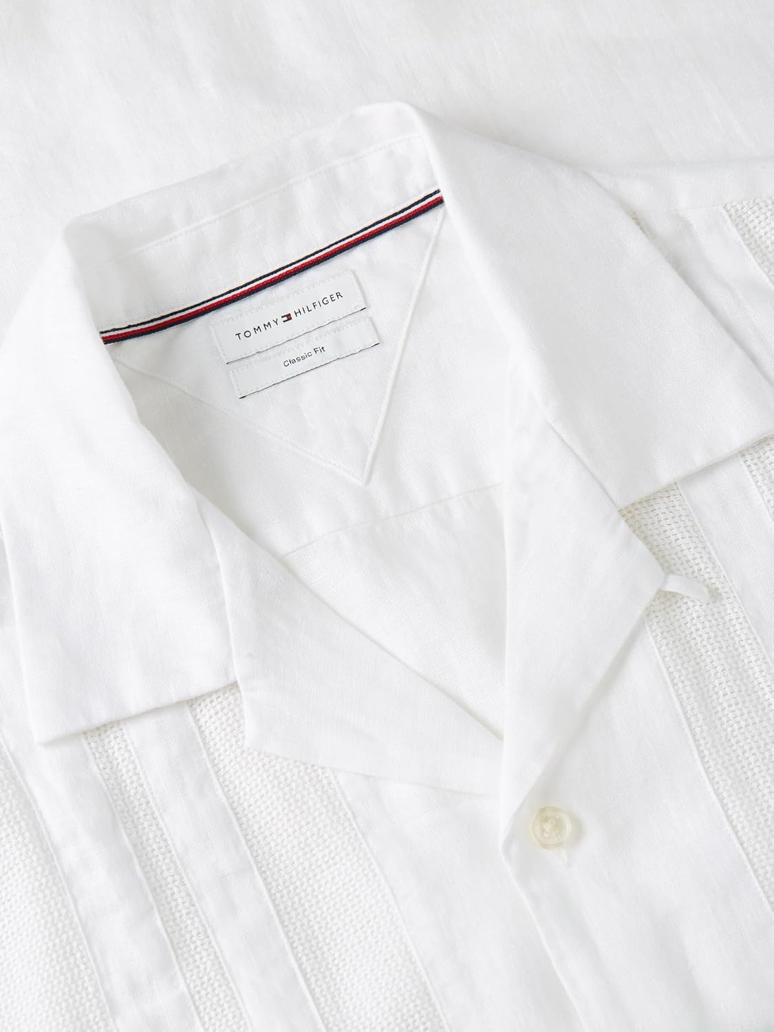 image:imageTommy Hilfiger Mens Short Sleeve Casual Linen Button Down Shirts in Regular FitWhiteMesh