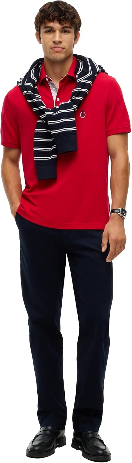 image:imageTommy Hilfiger Mens Short Sleeve Casual Polo Shirts in Classic Fit with Embroidered Crest DesignMedium Red