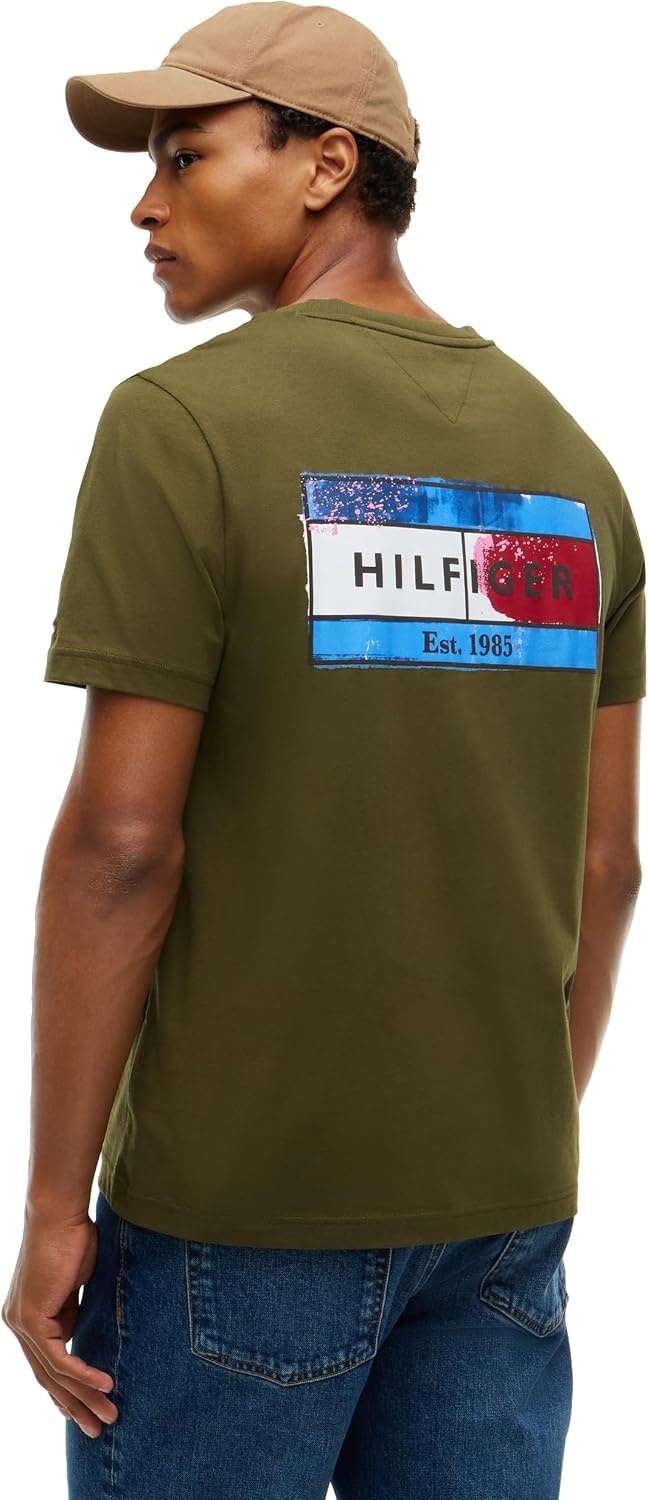 image:imageTommy Hilfiger Mens Short Sleeve Cotton Crewneck Back Graphic TShirtsHuntsman Green