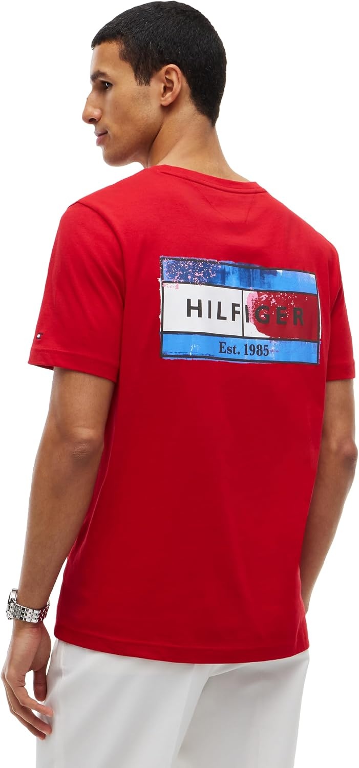 image:imageTommy Hilfiger Mens Short Sleeve Cotton Crewneck Back Graphic TShirtsMedium Red