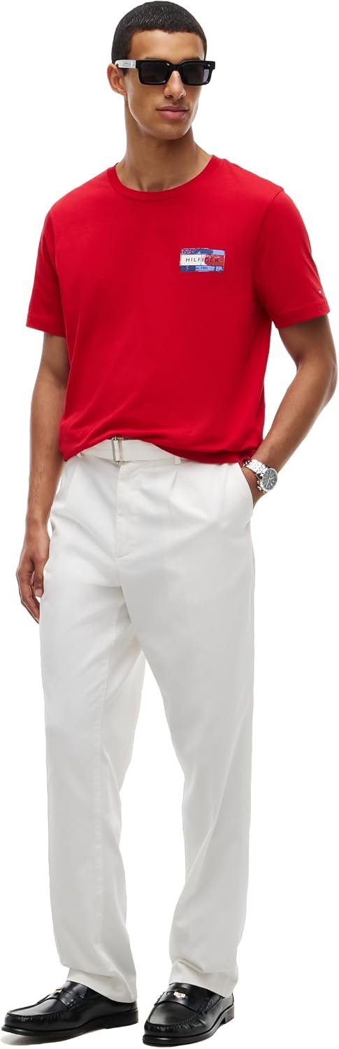 image:imageTommy Hilfiger Mens Short Sleeve Cotton Crewneck Back Graphic TShirtsMedium Red