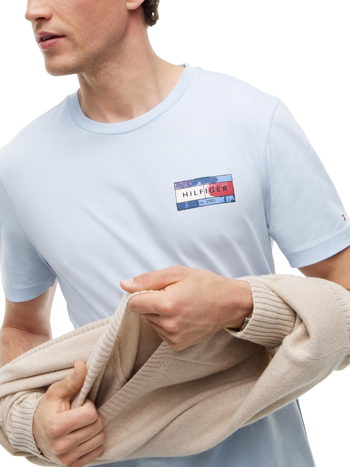 image:imageTommy Hilfiger Mens Short Sleeve Cotton Crewneck Back Graphic TShirtsSky Blue