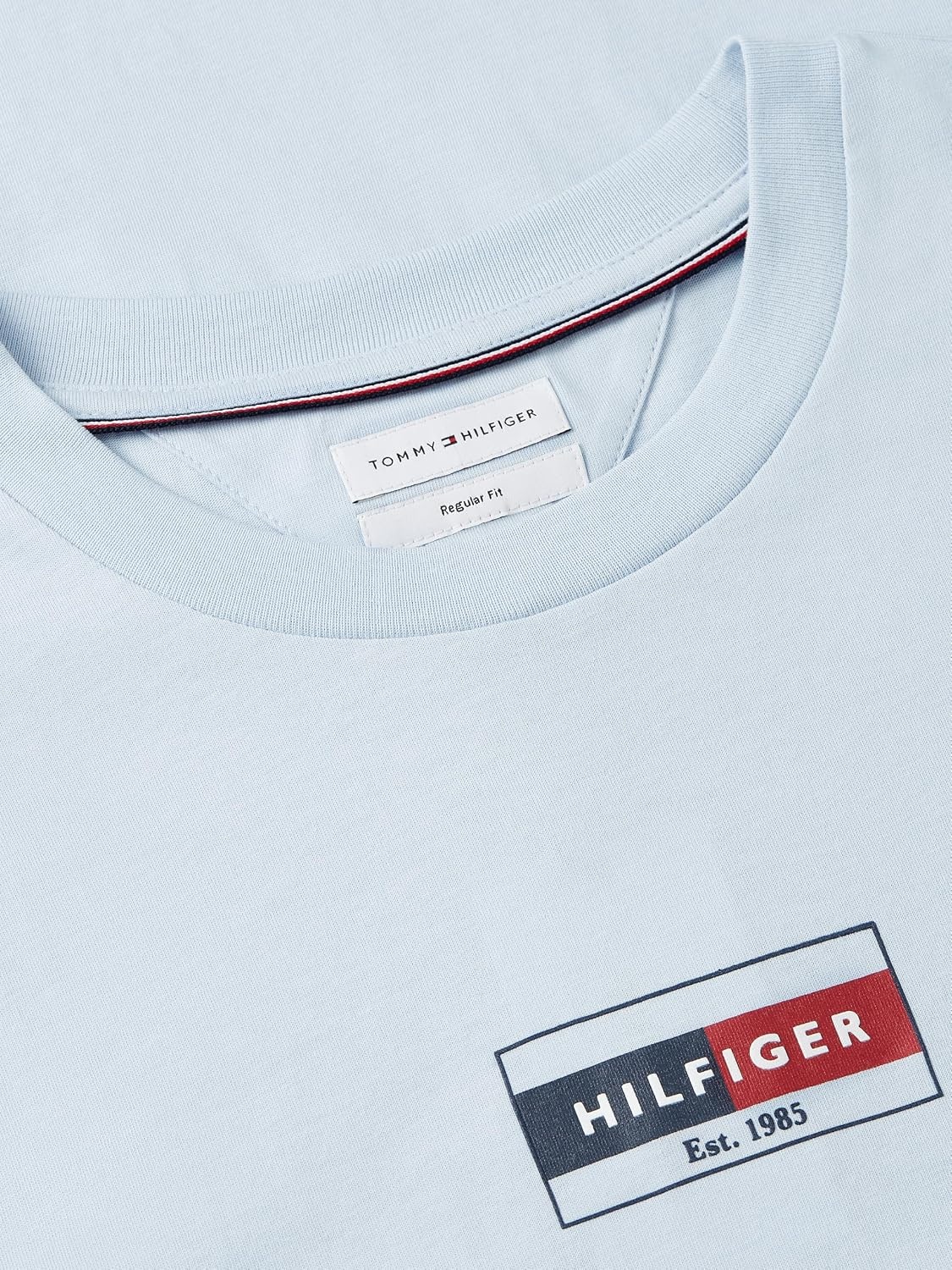 image:imageTommy Hilfiger Mens Short Sleeve Cotton Crewneck Flag Graphic TShirtsSky Blue