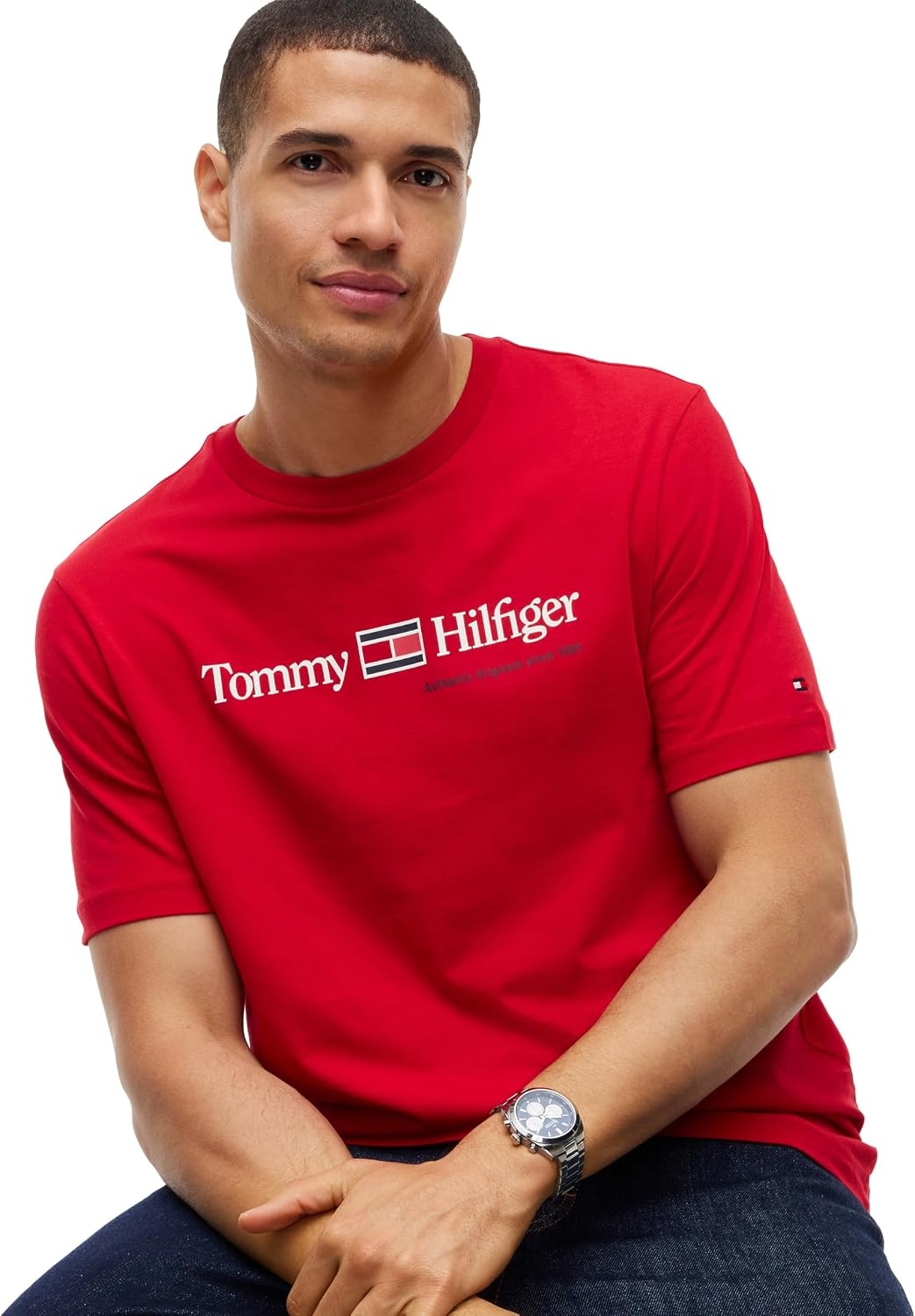 image:imageTommy Hilfiger Mens Short Sleeve Cotton Crewneck Logo Graphic TShirtsMedium Red