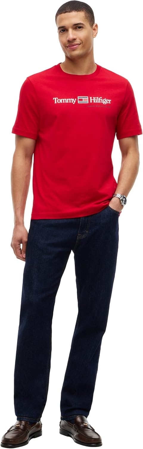 image:imageTommy Hilfiger Mens Short Sleeve Cotton Crewneck Logo Graphic TShirtsMedium Red