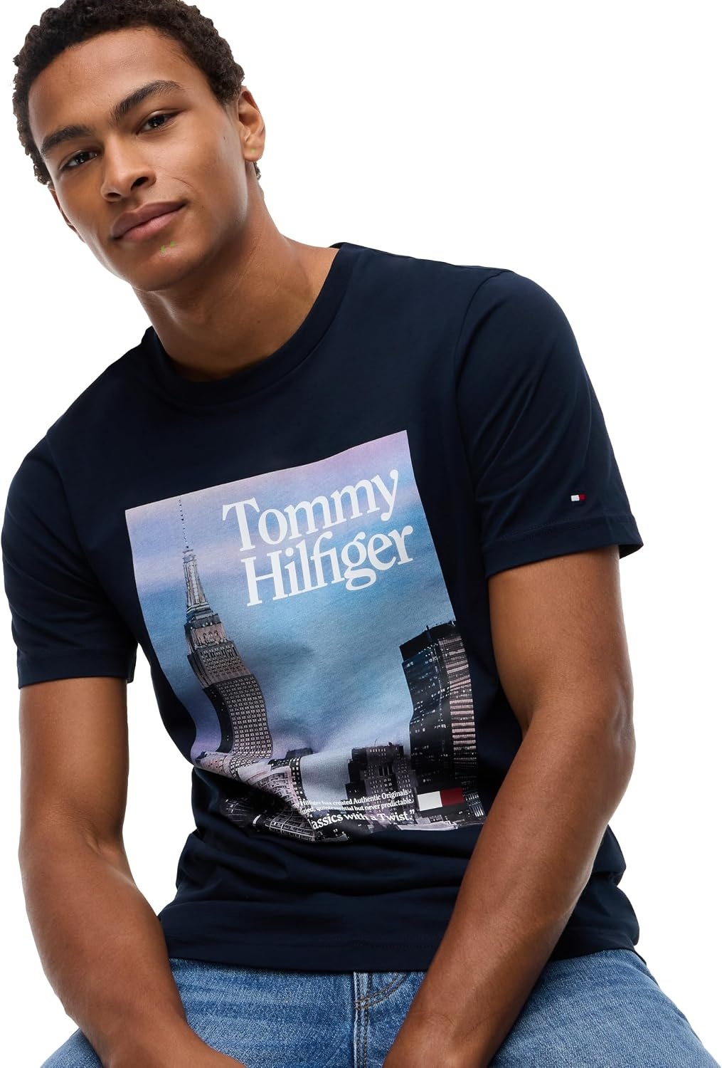 image:imageTommy Hilfiger Mens Short Sleeve Cotton Crewneck Photo Graphic TShirtsNavy Blue