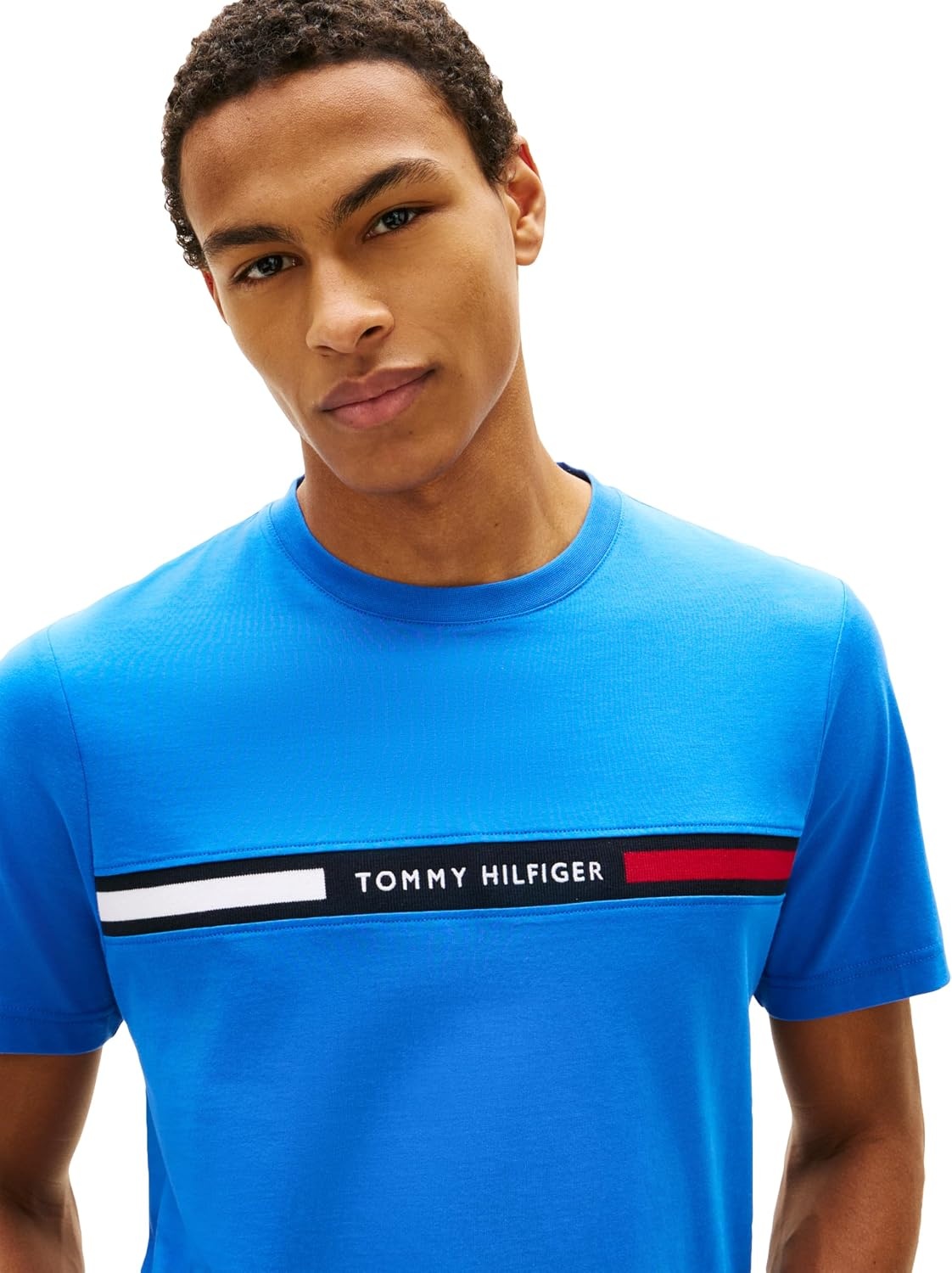 image:imageTommy Hilfiger Mens Short Sleeve Cotton Graphic TShirts with Signature Stripe Logo Also Available in Big amp TallBlue Orbit