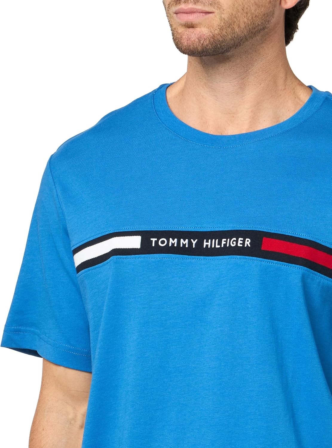 image:imageTommy Hilfiger Mens Short Sleeve Cotton Graphic TShirts with Signature Stripe Logo Also Available in Big amp TallBlue Orbit