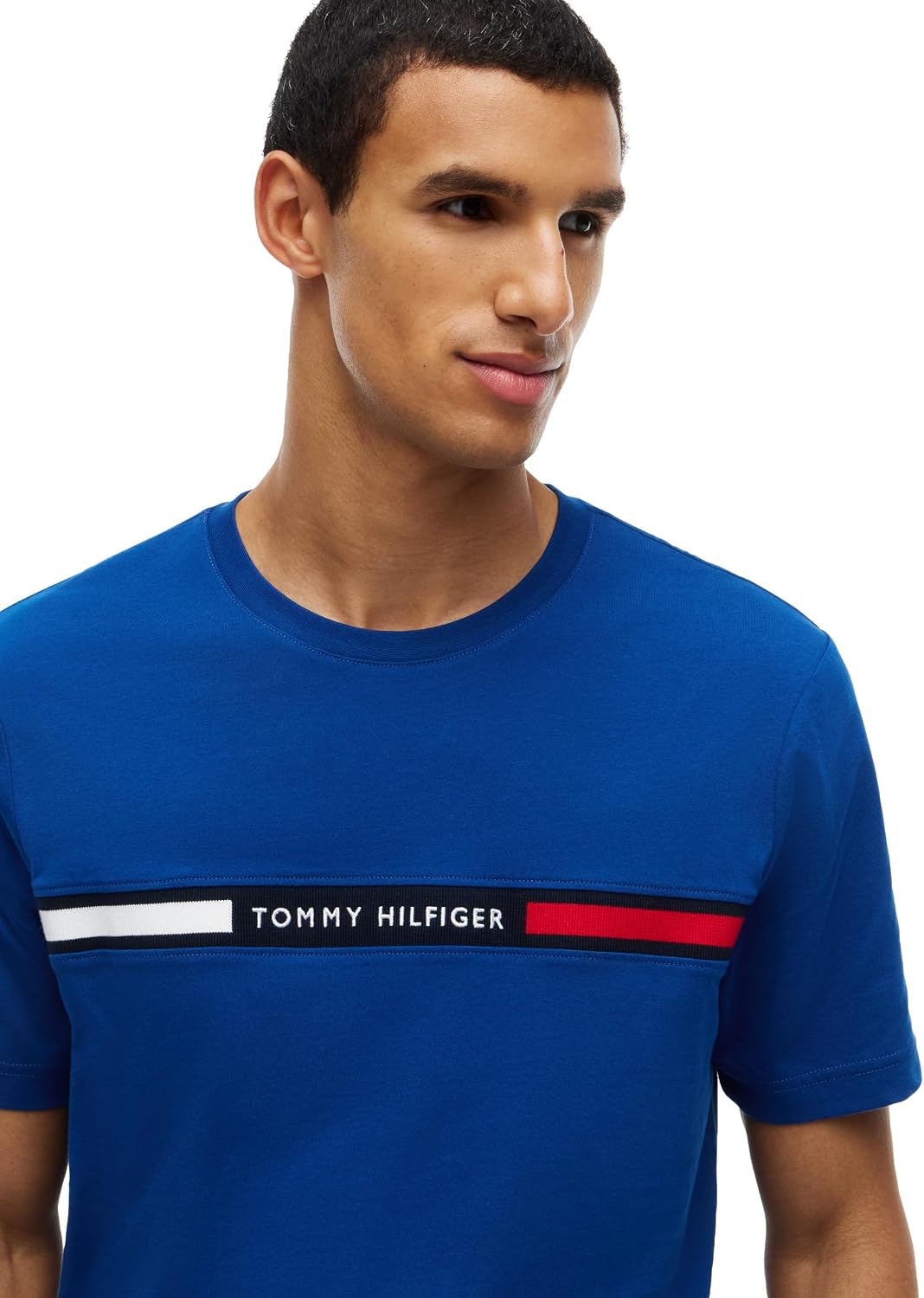 image:imageTommy Hilfiger Mens Short Sleeve Cotton Graphic TShirts with Signature Stripe Logo Also Available in Big amp TallOpulent Blue