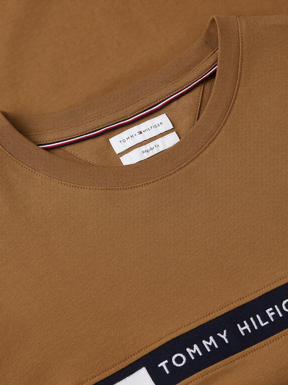 image:imageTommy Hilfiger Mens Short Sleeve Cotton Graphic TShirts with Signature Stripe Logo Also Available in Big amp TallTimeless Tawny