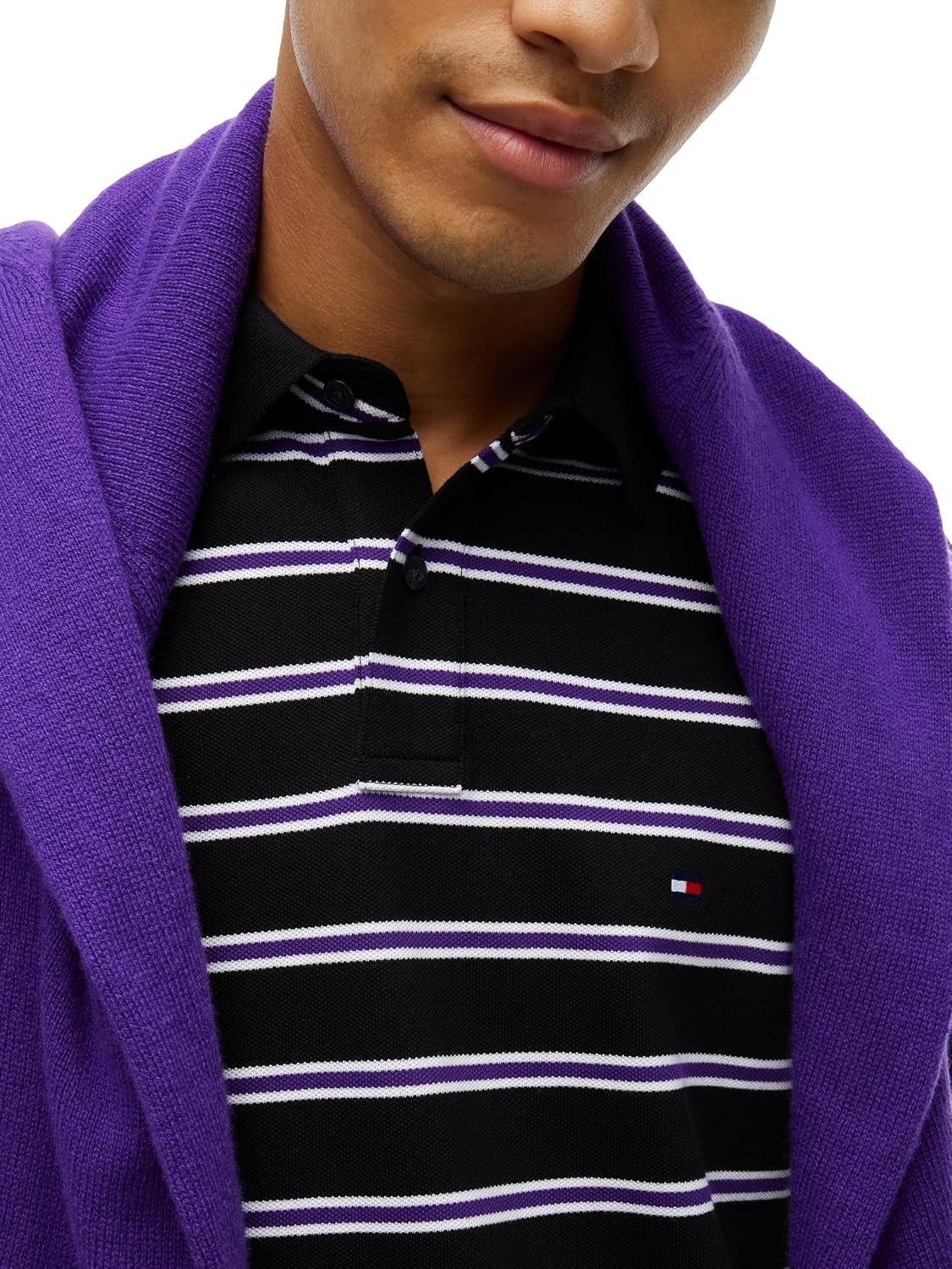 image:imageTommy Hilfiger Mens Short Sleeve Polo Shirts in Classic Fit with Stretch and Organic Pique CottonBlack White Tuscan Grape
